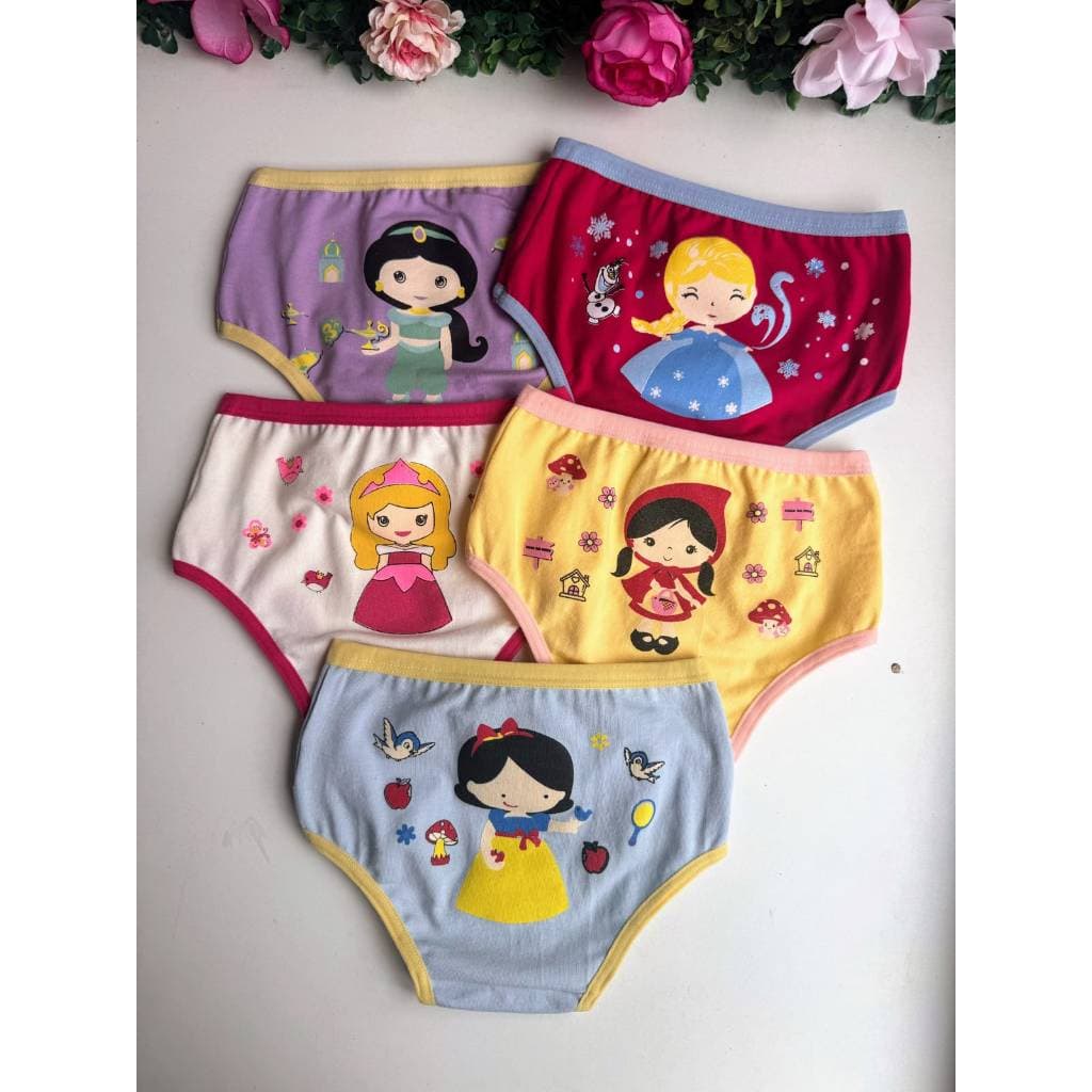 Kit Calcinhas Infantil Princesas Com Estampas Desenhos 5 Calcinha Estampada Algodão Com Forro Infantis Menina