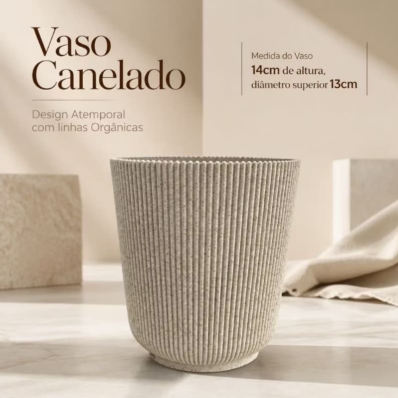 Vaso Decorativo Canelado Linha Orgânica, Atemporal, Moderna, Elegante, Combina Beleza com Praticidade