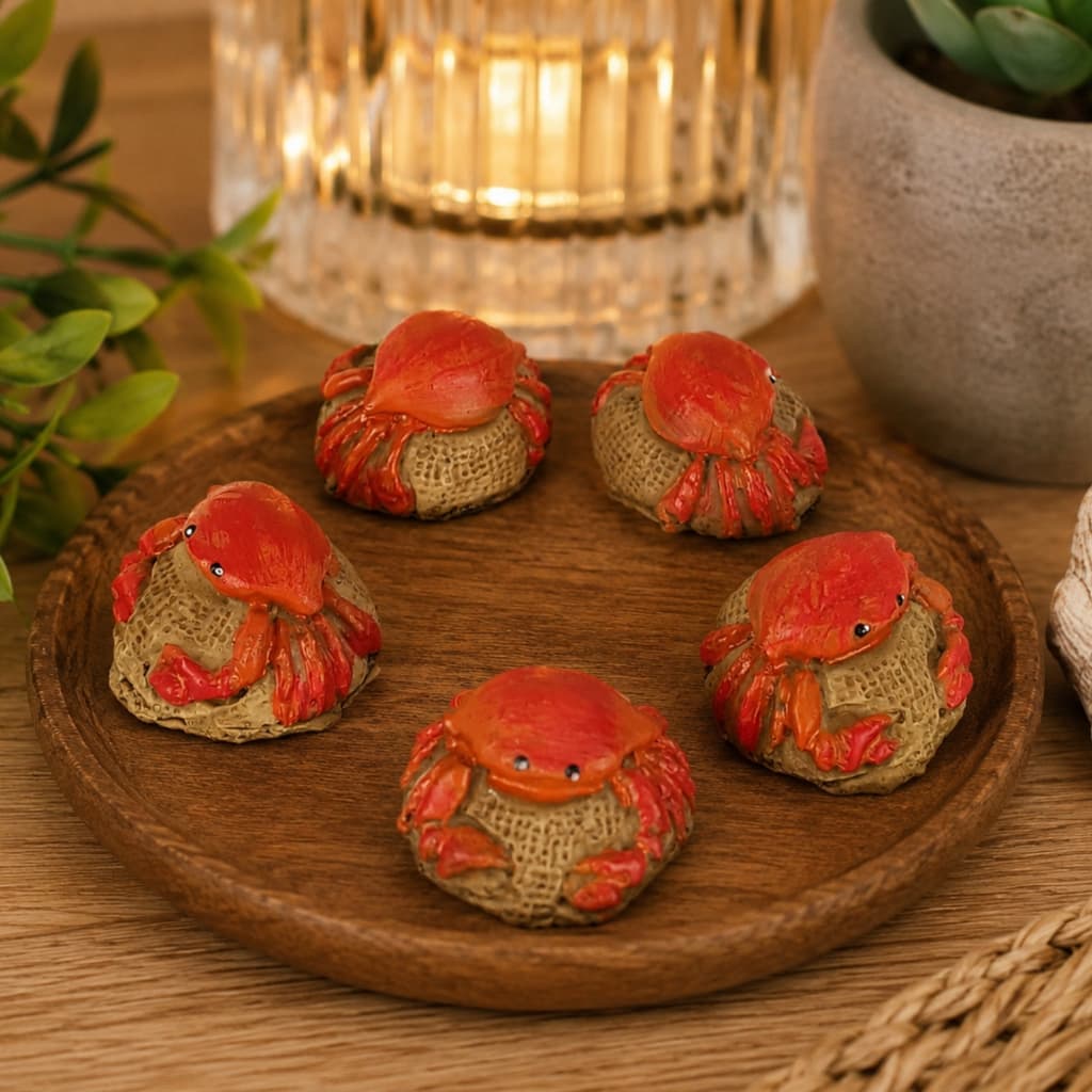 Kit 5 Mini Caranguejos Decorativos em Resina para Aquário Terrário Jardim Miniatura Enfeite Realista