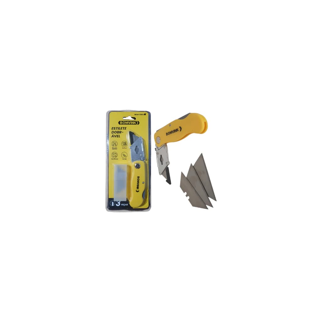Estilete Segurança Profissional Trapezoidal Dobrável Lâminas 3 laminas