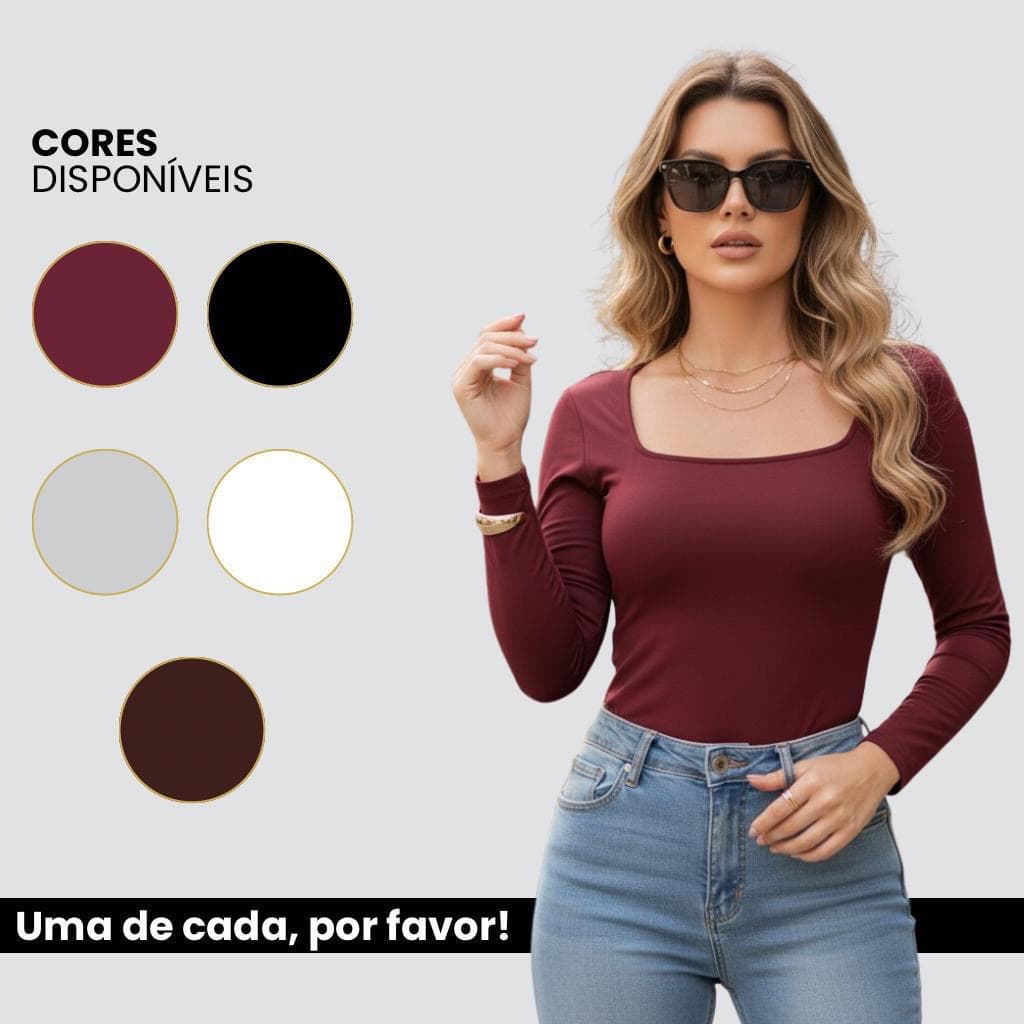Blusa de Frio Feminina Manga Longa Suplex Gola Quadrada Moda Inverno