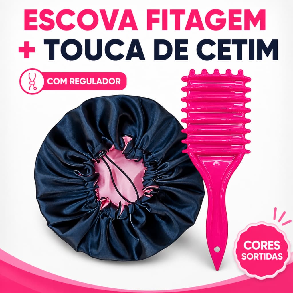 Kit Escova Fitagem Para Cachos + Touca de Cetim com Regulador
