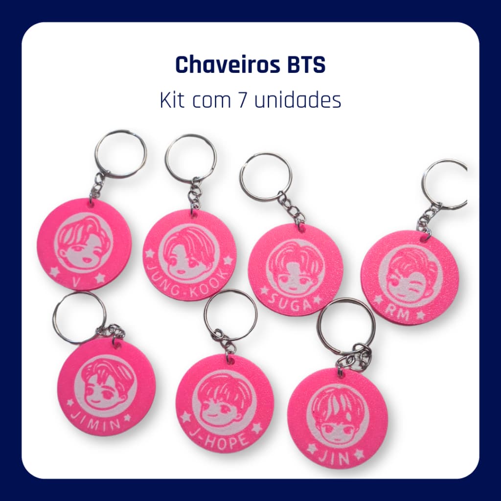 Coleção Completa Chaveiros BTS Kit com 7 Integrantes para Presentes e Lembrancinhas