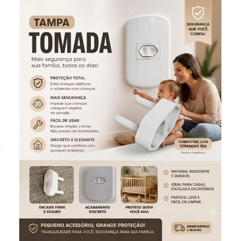 Tampa Protetora para Tomada 10A | Segurança Infantil | Fácil Encaixe | Kit Protetor de Tomadas