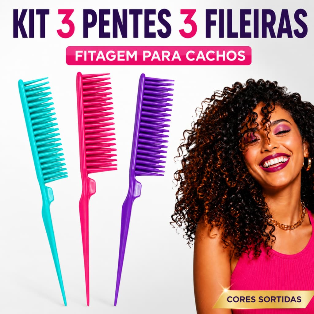 Kit 3 Pentes 3 Fileiras Para Fitagem Cachos Ondulados Cor Sortida