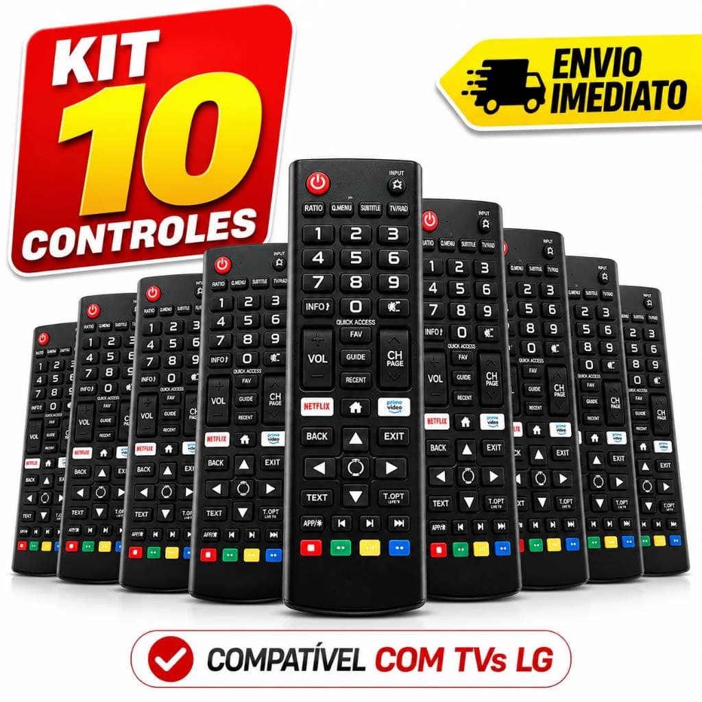 Kit 10 Controles Remotos Compatível para TV LG Smart AKB75095315