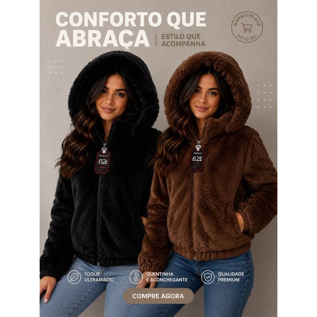 Jaqueta Puffer Feminina Forrada Nylon Dupla Face Capuz Removível Premium Bobojaco De Frio Inverno Peluciado