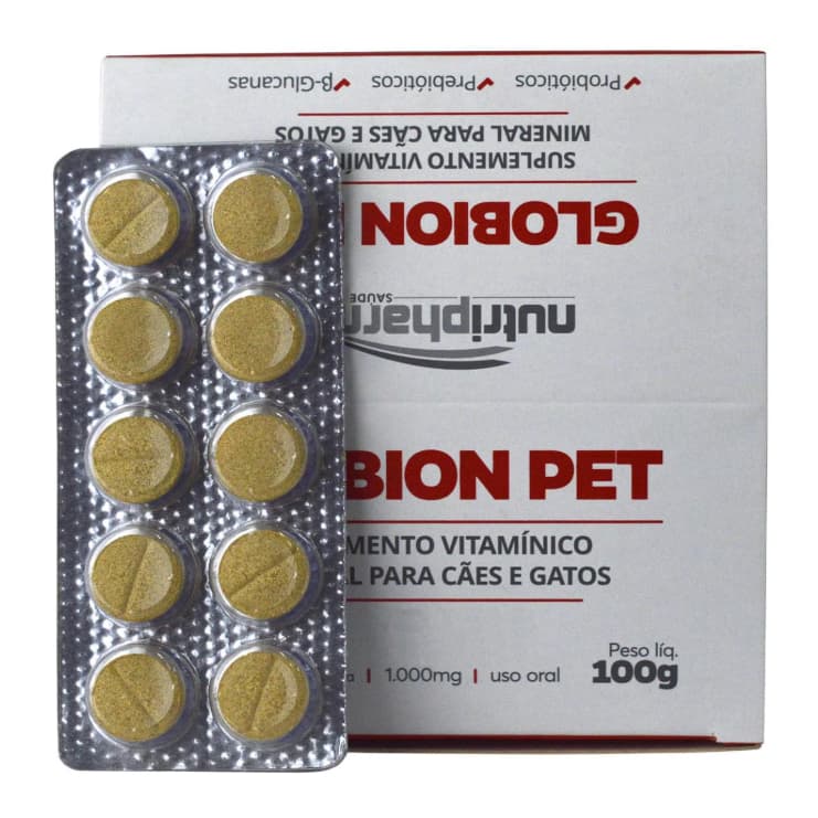 Globion 1000 mg Suplemento Vitamínico Mineral Cães e Gatos - 10 Comprimidos (Cartela Avulsa + Bula)