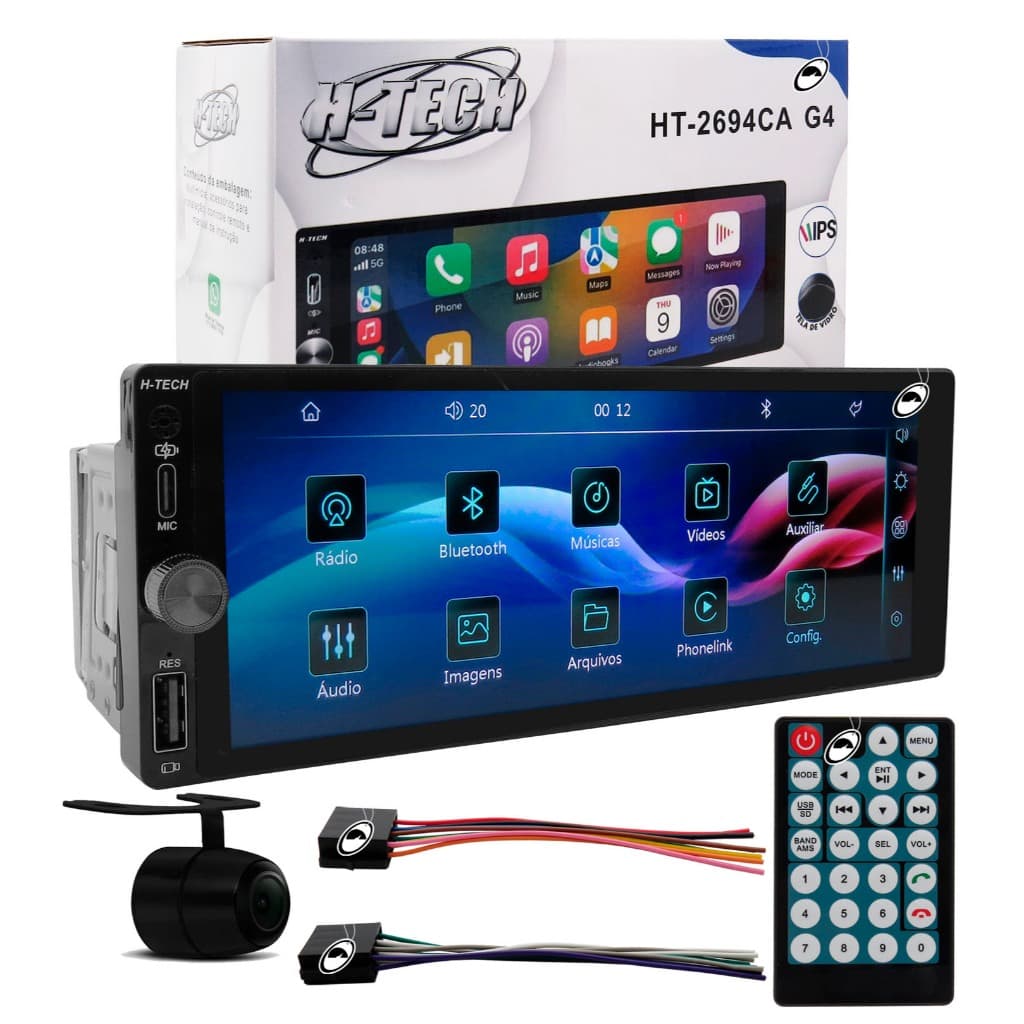 Multimídia Traseira 1 Din 6.8" HT-2694CA Android Auto Car Play H-tech + Câmera de Ré
