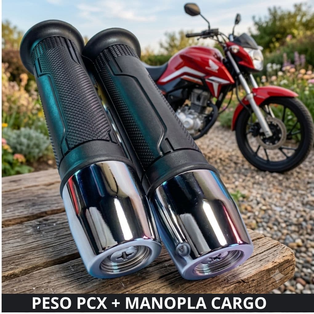 Par Manopla Vazada + Peso Guidon Pcx Cromado Moto Cg Titan Fan 125 150 160 Cargo