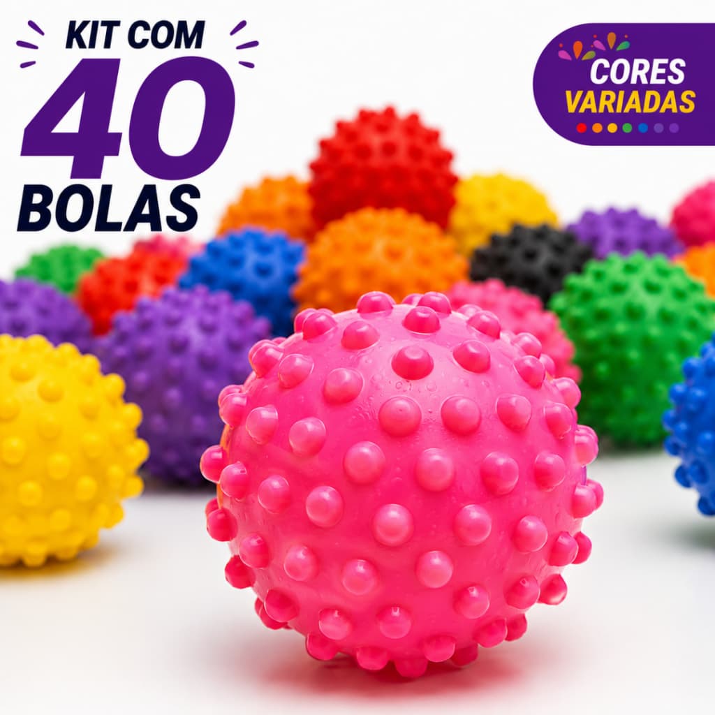 Kit 40 Bola Cravo Sensorial Pet Anti Estresse Fisioterapia