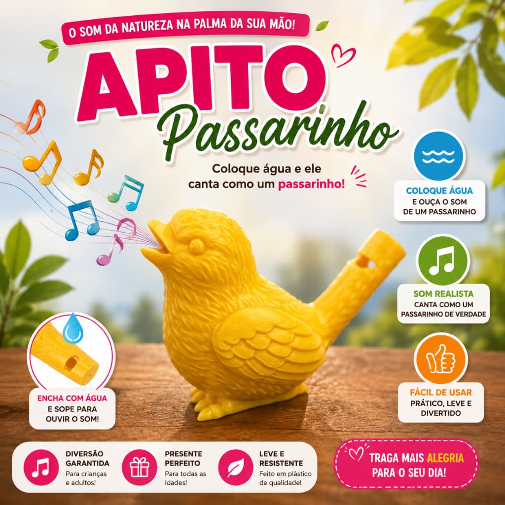 Apito Passarinho com Som Realista | Apito com Água em Impressão 3D
