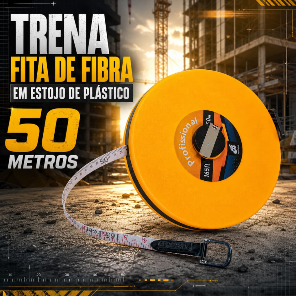 Trena Fita De Fibra Em Estojo De Plástico 50 Metros