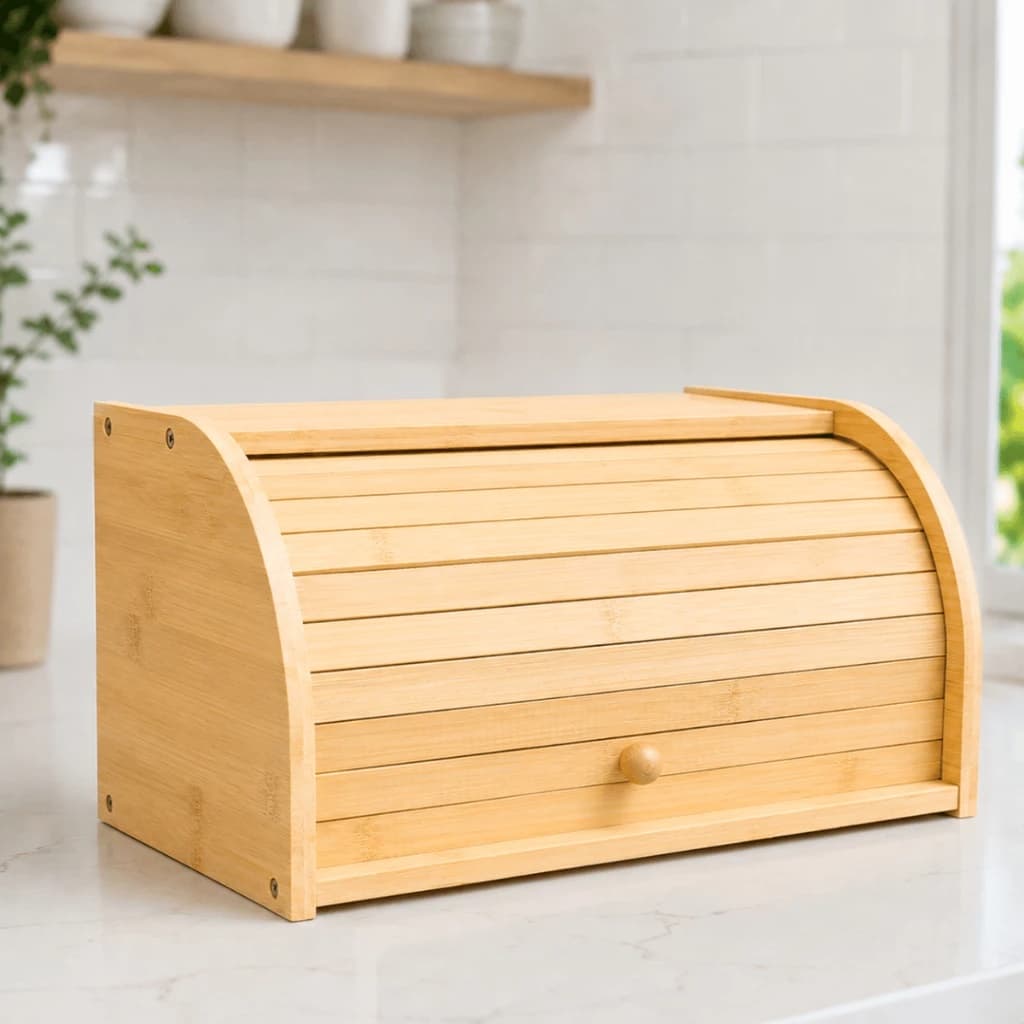 Porta Pães Grande de Bambu com Tampa Retrátil Armazenamento De Pães Organizador de Cozinha