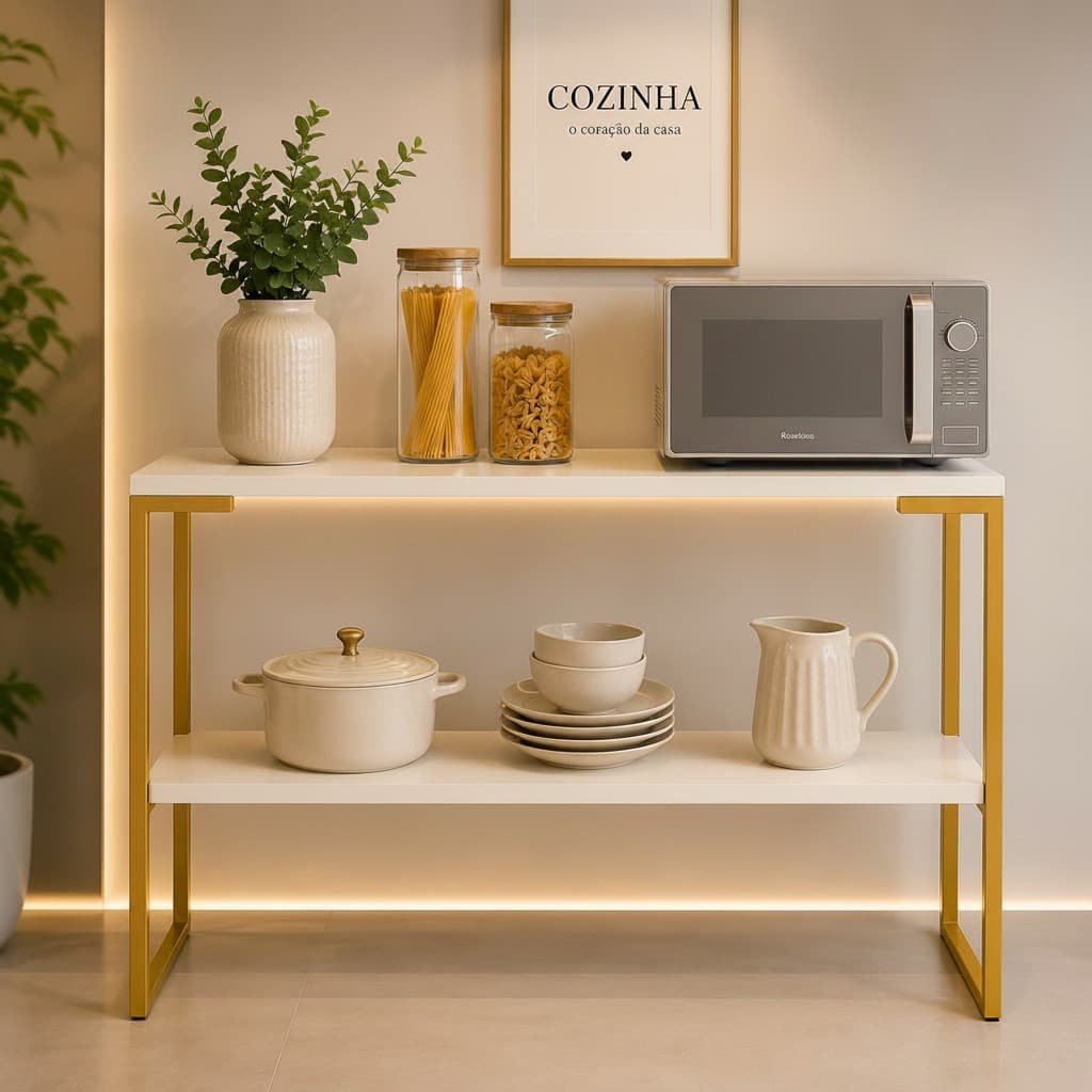 Balcão Aparador Buffet Duplo Para Cozinha Microondas em MDF Estilo Industrial
