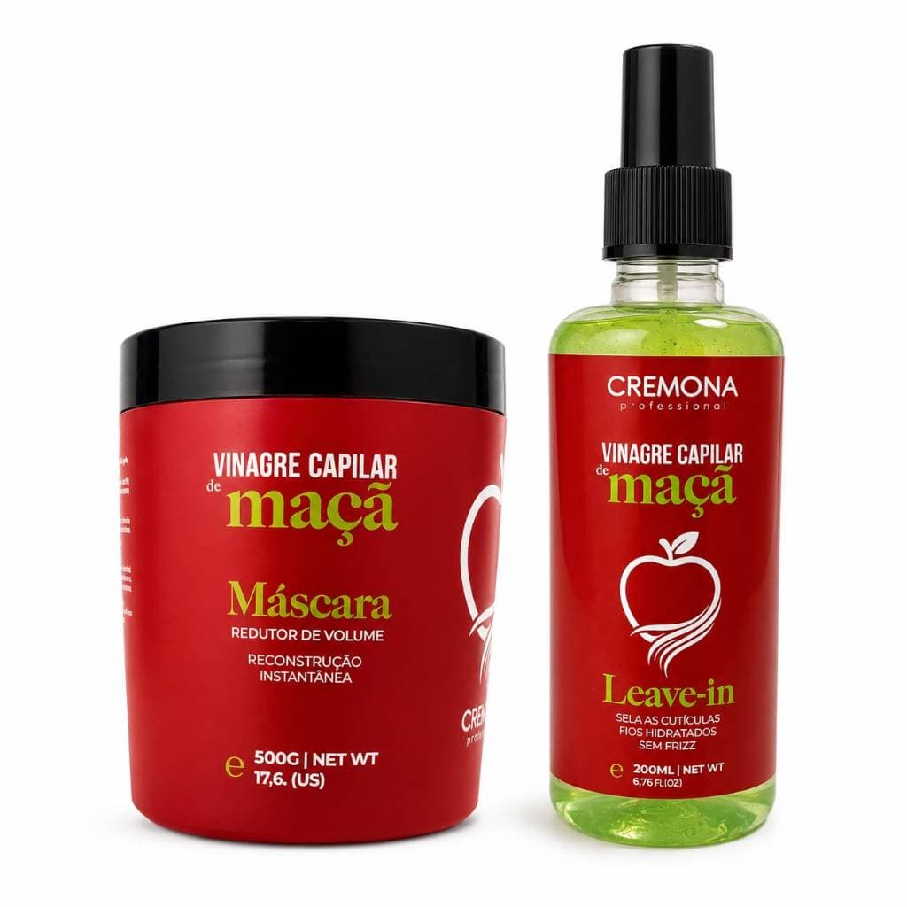 Kit Vinagre de Maçã Cremona Máscara 500g + Leave-in Capilar 200ml Anti Frizz