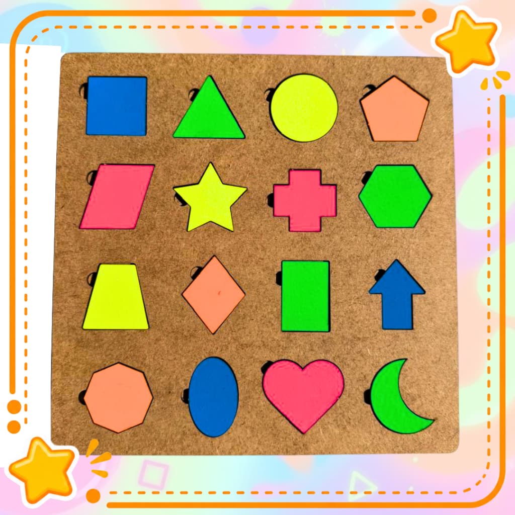 Formas Geométricas Brinquedo Pedagógico / Educativo Colorido com Peças destacáveis em MDF (Madeira)
