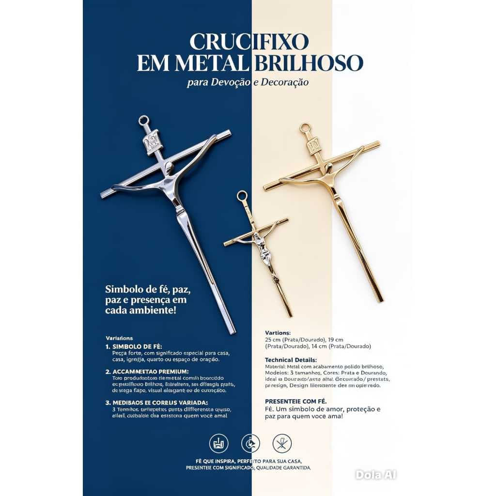 Crucifixo Parede Dourado e Prata 14cm/19cm/25cm