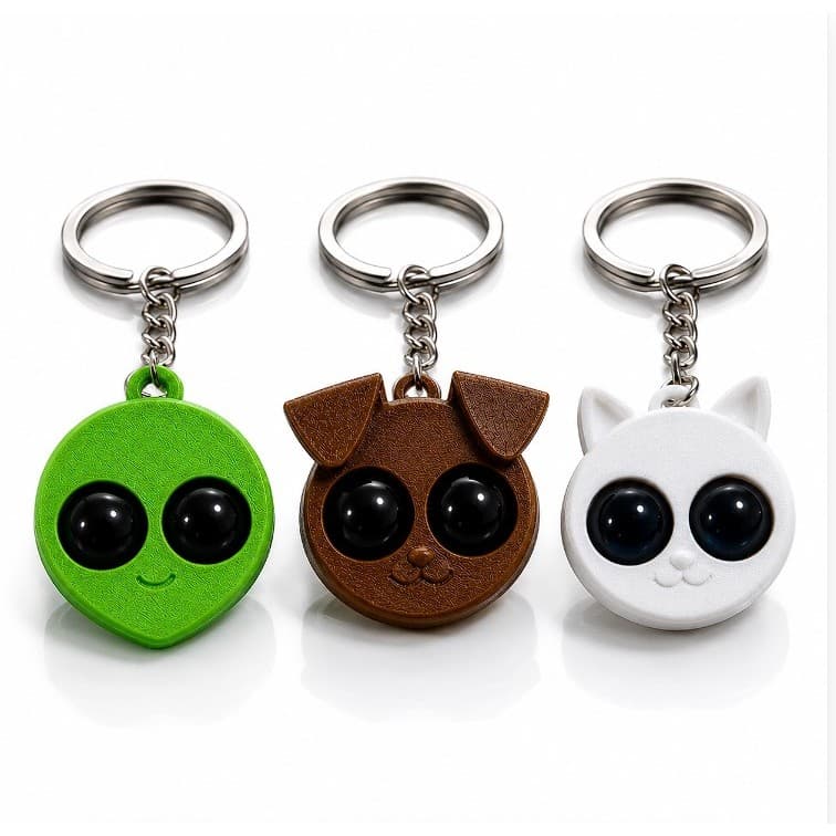 Chaveiro Fofo com Olhos Grandes | Alien, Gato ou Cachorro | Presente Criativo