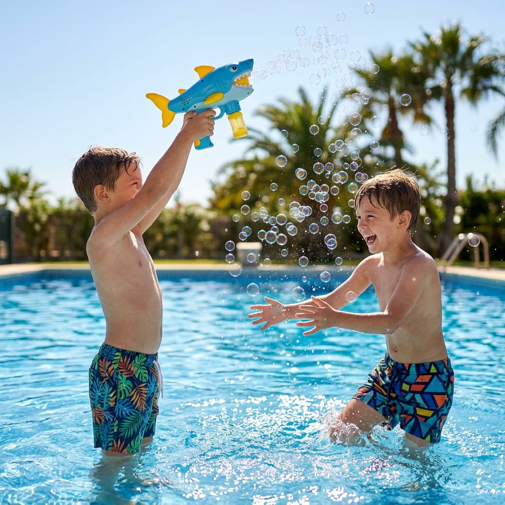Pistola Bolhas Formato Tubarao Colorida Divertida Facil Uso Brinquedo Infantil Seguro Desenvolvimento Cognitivo
