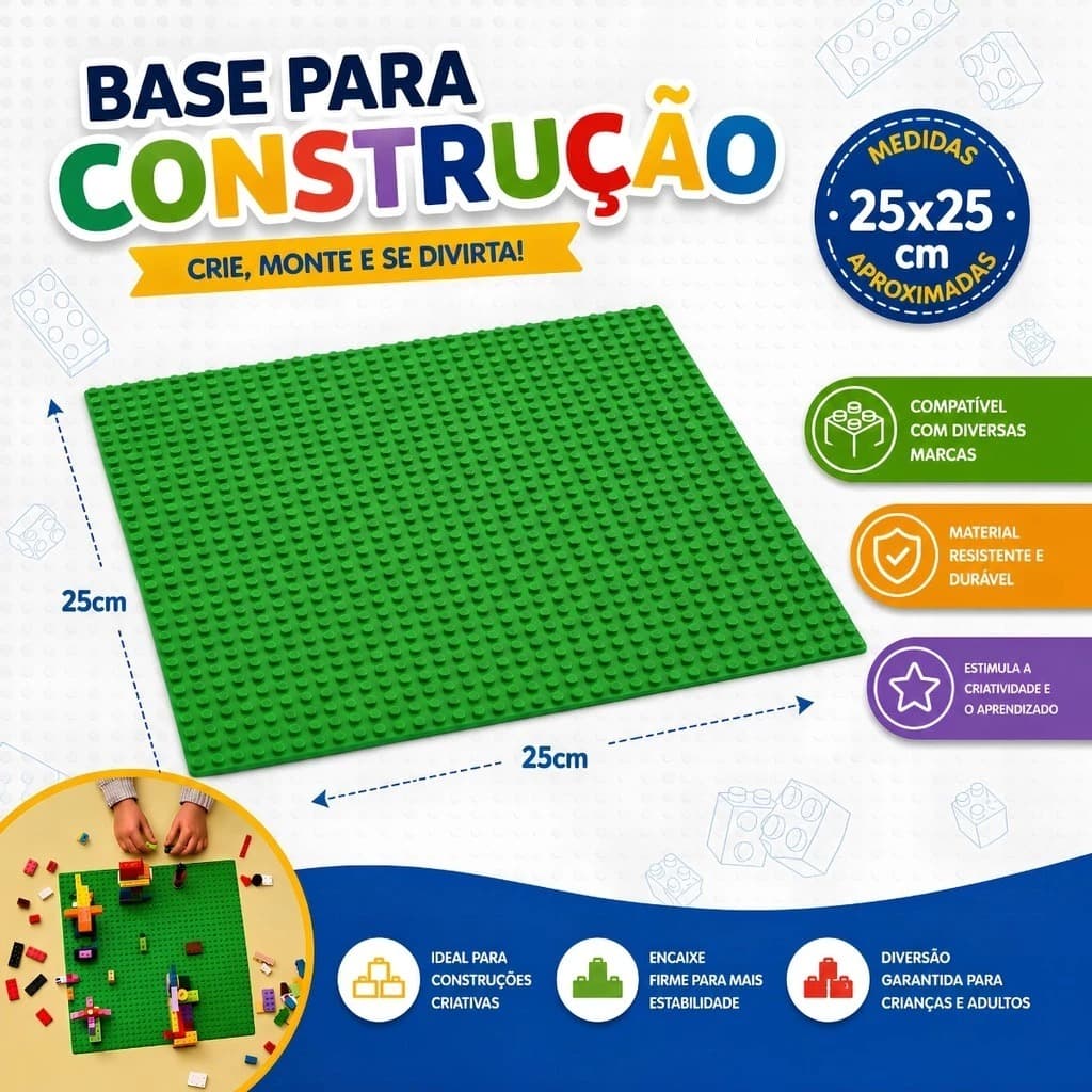 Base de Montar Blocos Clássica Pontos de Encaixar Boneco e Construção Brinquedo Menino Menina