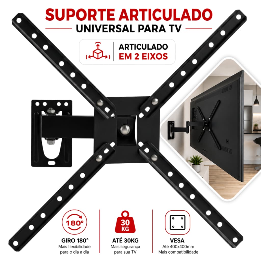 Suporte Bi Articulado Para  TV Smart Parede Painel 14 24 32 43 50 55 60 Polegadas