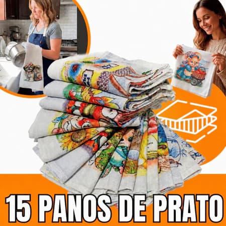 Panos de Prato Estampados 100% Algodão com Bainha – Alta Absorção, Estampas Variadas