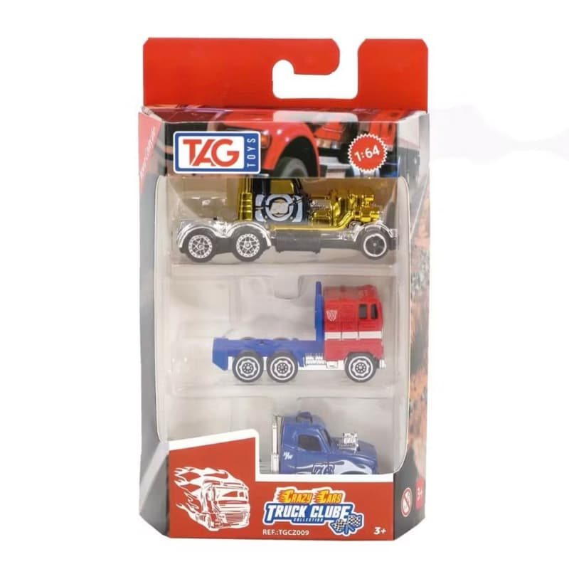 Conjunto 3 Mini Caminhões Truck Crazy Cars Escala 1/64 - Tag Toys