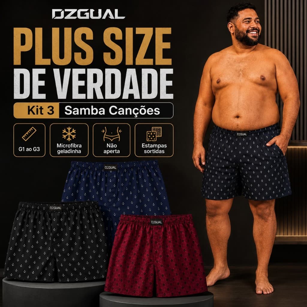 Kit 3 Samba Canção Plus Size Masculina Microfibra Geladinha G1 G2 G3 Extragrande Confortável Elasticidade Grande