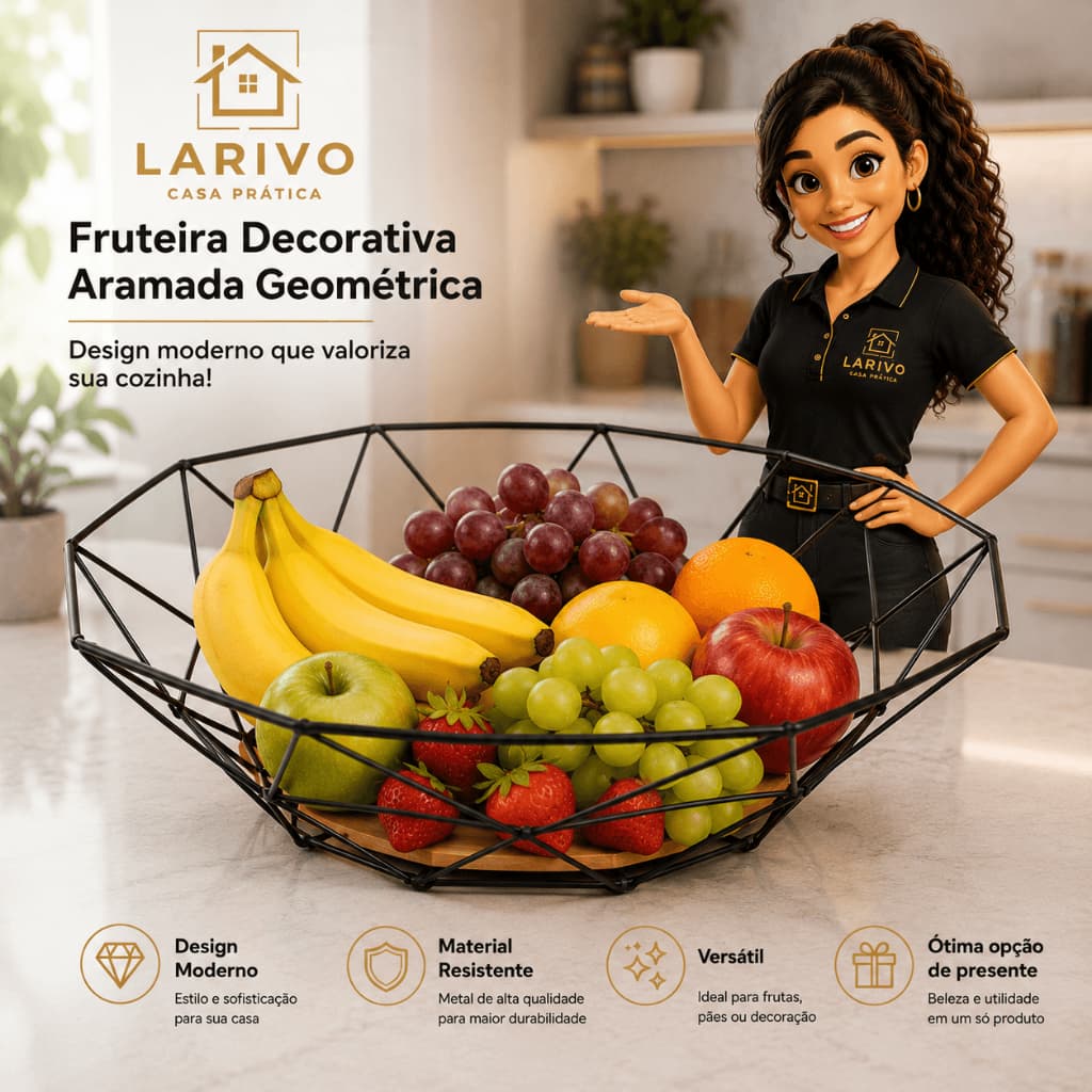 Fruteira Decorativa Preta Colocar Frutas Cozinha Armazenar