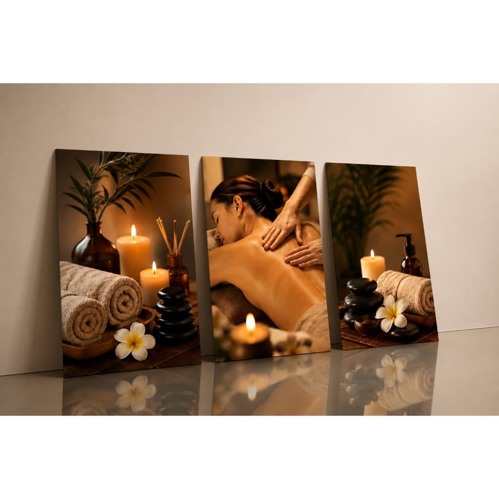 Kit 3 Quadros Decorativos Massagem Terapêutica Spa Salão de Beleza MDF