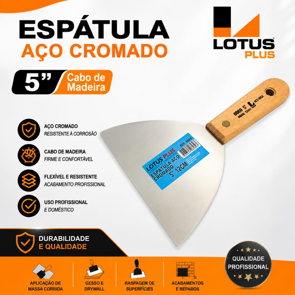 ESPÁTULA AÇO CROMADO 5" COM CABO DE MADEIRA | 6868