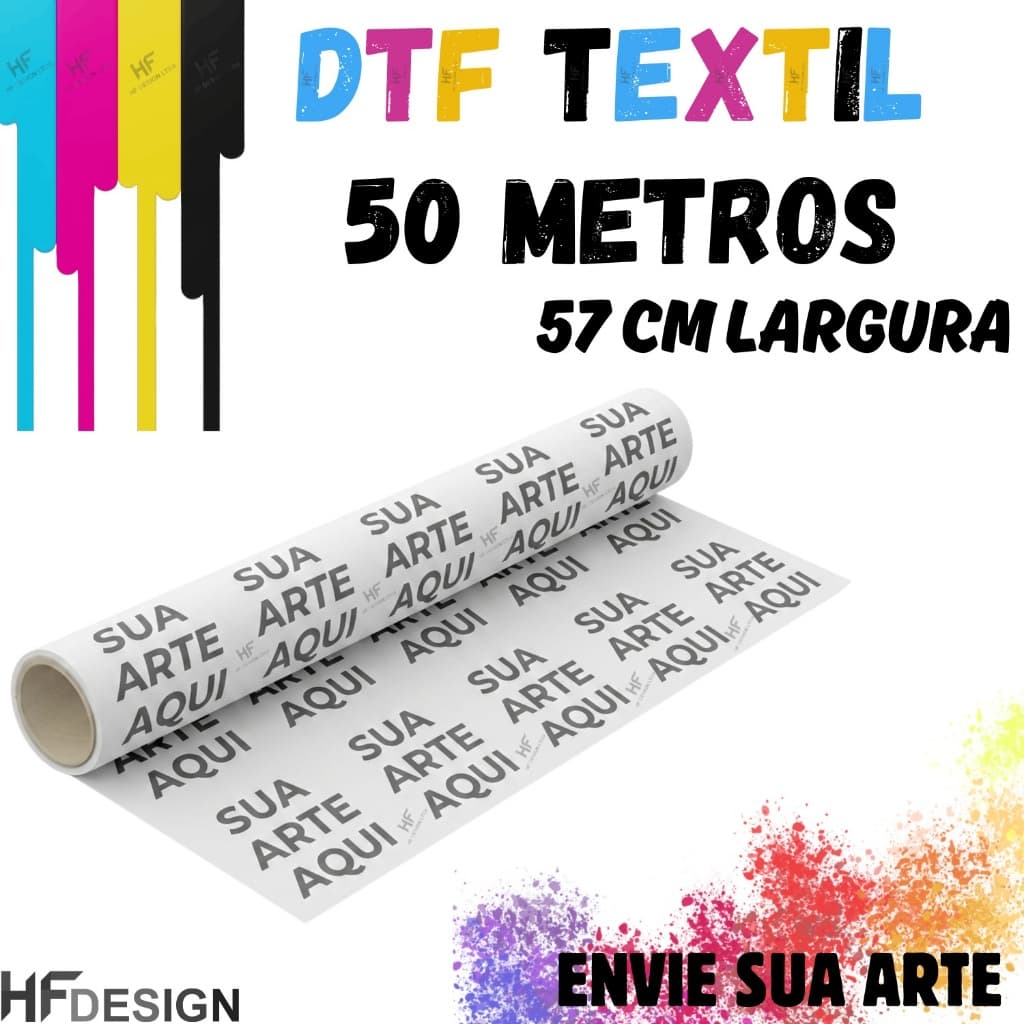 DTF Textil Impressão Envie Sua Arte 50 Metros 57 Cm Largura Para Camisetas e Tecidos