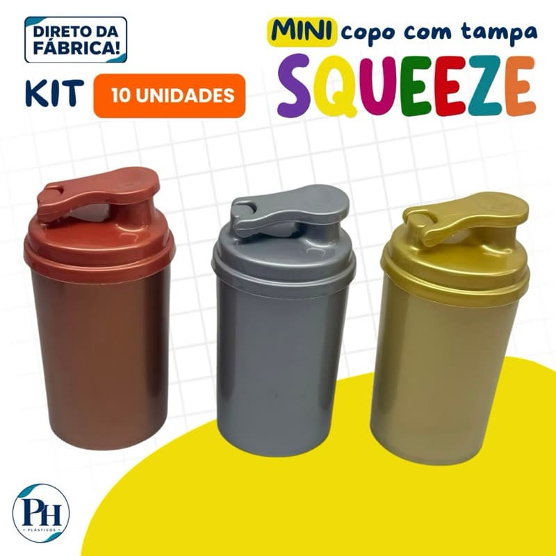 KIT 10 COPOS MINI DRINK 200ML COM TAMPA SQUEEZE | MINI SQUEEZE/COQUETELEIRA/SHAKEIRA | FESTAS, EVENTOS E LEMBRANCINHAS