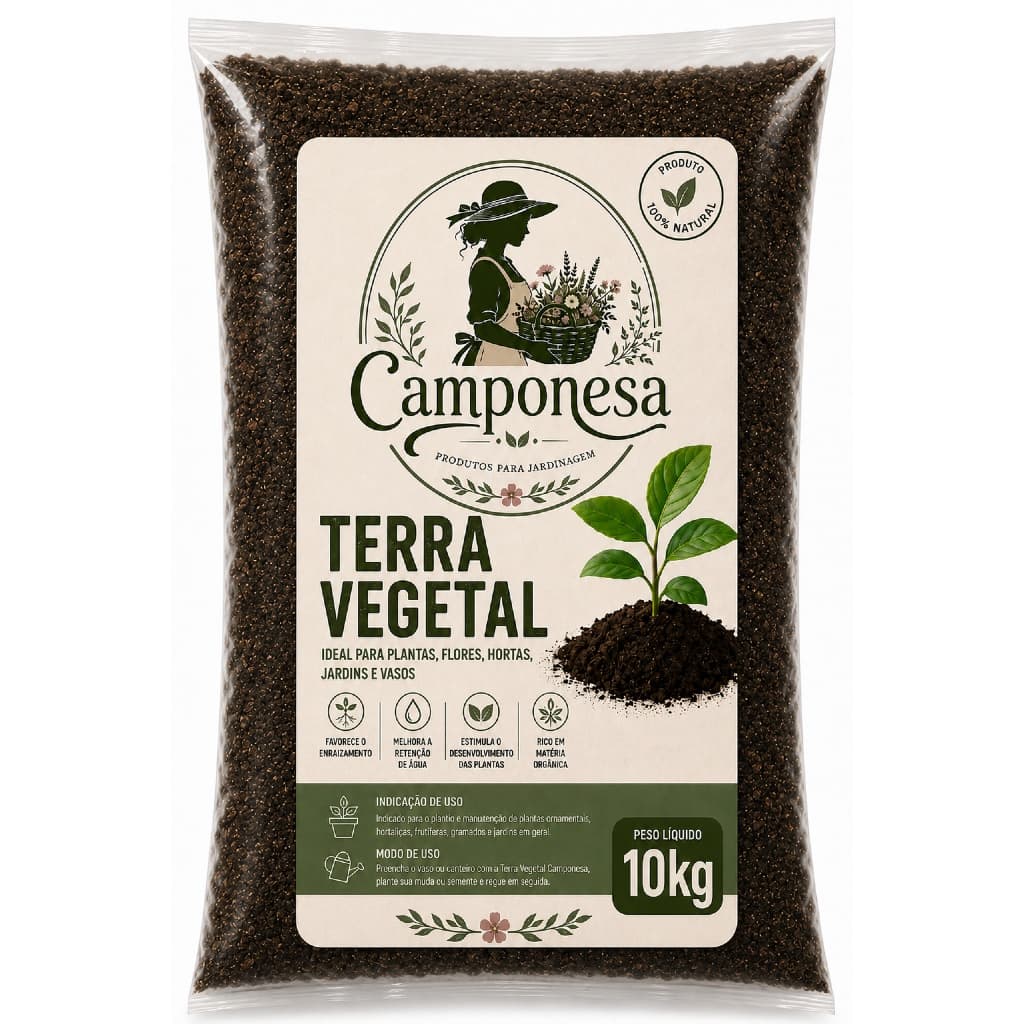 Terra Vegetal 10kg Rico Nutrientes Plantio Jardim Horta Vasos Substrato Solo Fértil Adubada Orgânica