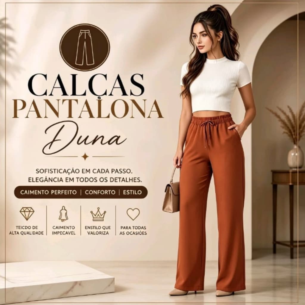 Calça Pantalona  Duna Feminina Alfaiataria Wide Leg