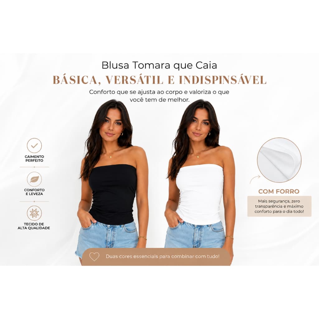 Blusa Tomara que Caia, Blusa Feminina, Blusa Sem Alça, Blusa Helanca, Com Forro, Básica, Casual, Lisa, Confortável