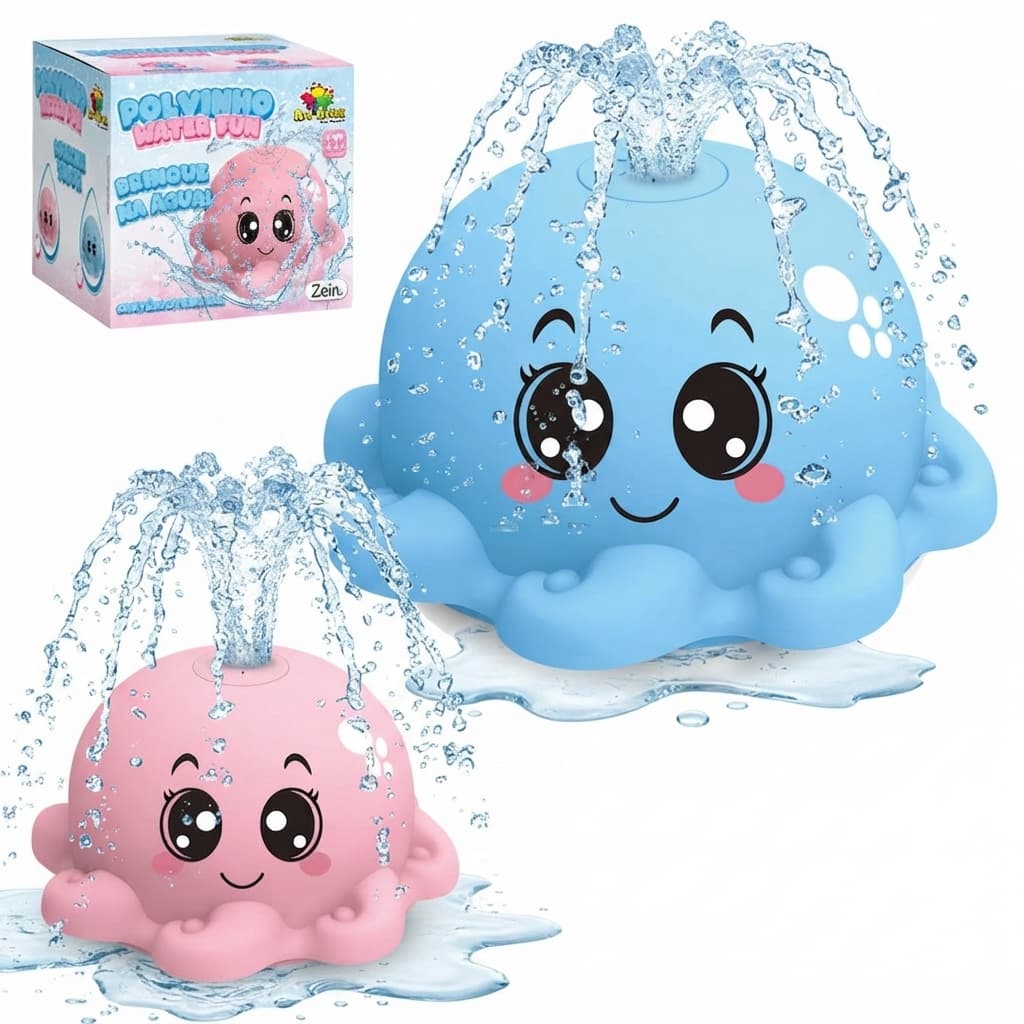 Brinquedo de Banho Polvinho Chafariz Water Fun Com Luz LED Sensor Automático Rosa e Azul