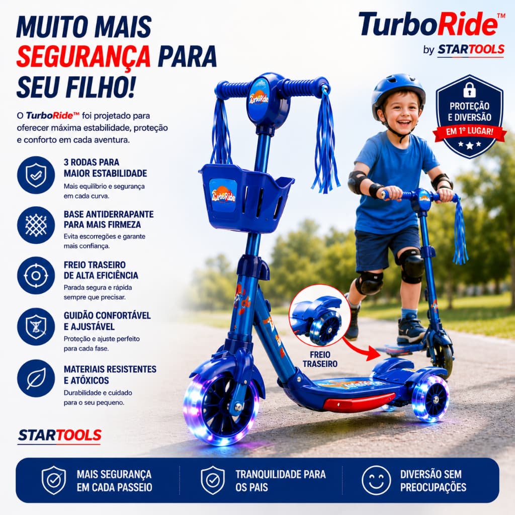 🛴 Patinete Infantil 3 Rodas com Luzes e Sons Azul TurboRide™