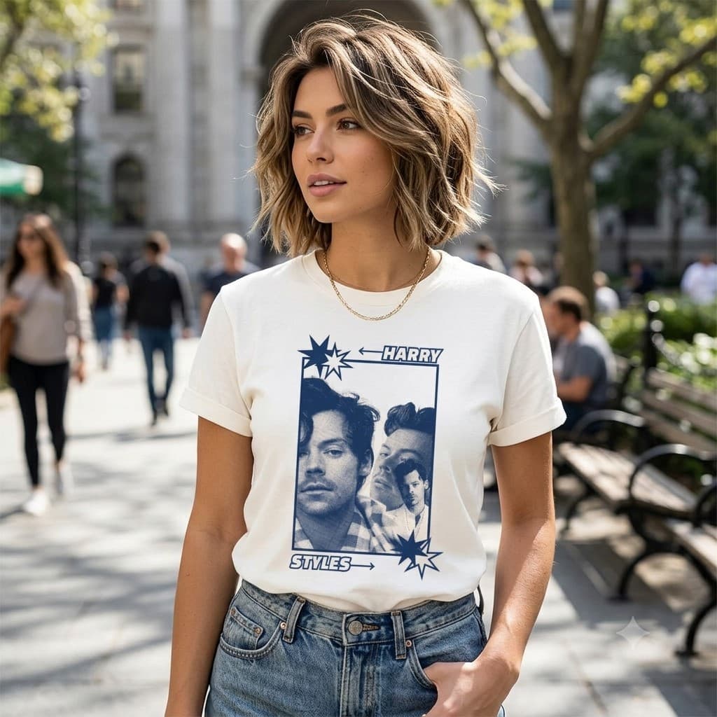 Camiseta Feminina Masculina Show Artista Pop Cantor Algodão T-shirt Básica Harry Styles Baby-Tee