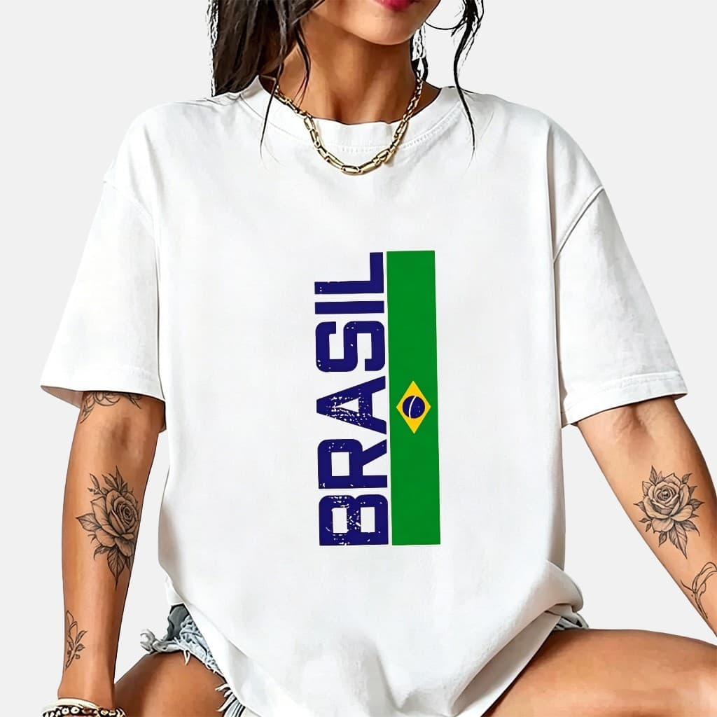 Camiseta Oversized Brasil 100% Algodão Estampa Brasileira Moda Feminina Masculina T-shirt Patriotica Plus Size