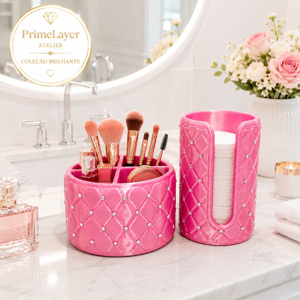 KIT ORGANIZADOR DE MAQUIAGEM LUXO PREMIUM 2 PEÇAS – COLEÇÃO BRILHANTE (STRASS)