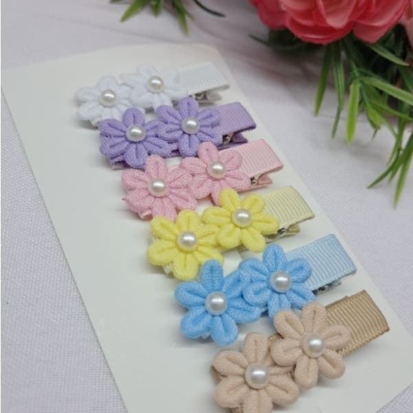 Kit Presilhas de Bebê Antideslizante – Flor com Pérola Forrada | Acessório Infantil Menina