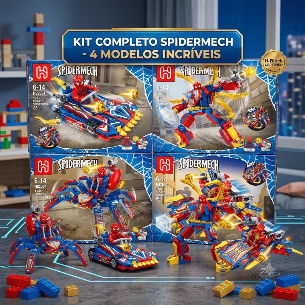 KIT 4 EM 1 BLOCOS DE MONTAR SPIDERMECH HOMEM ARANHA BRINQUEDO INFANTIL MENINO COLECIONÁVEL