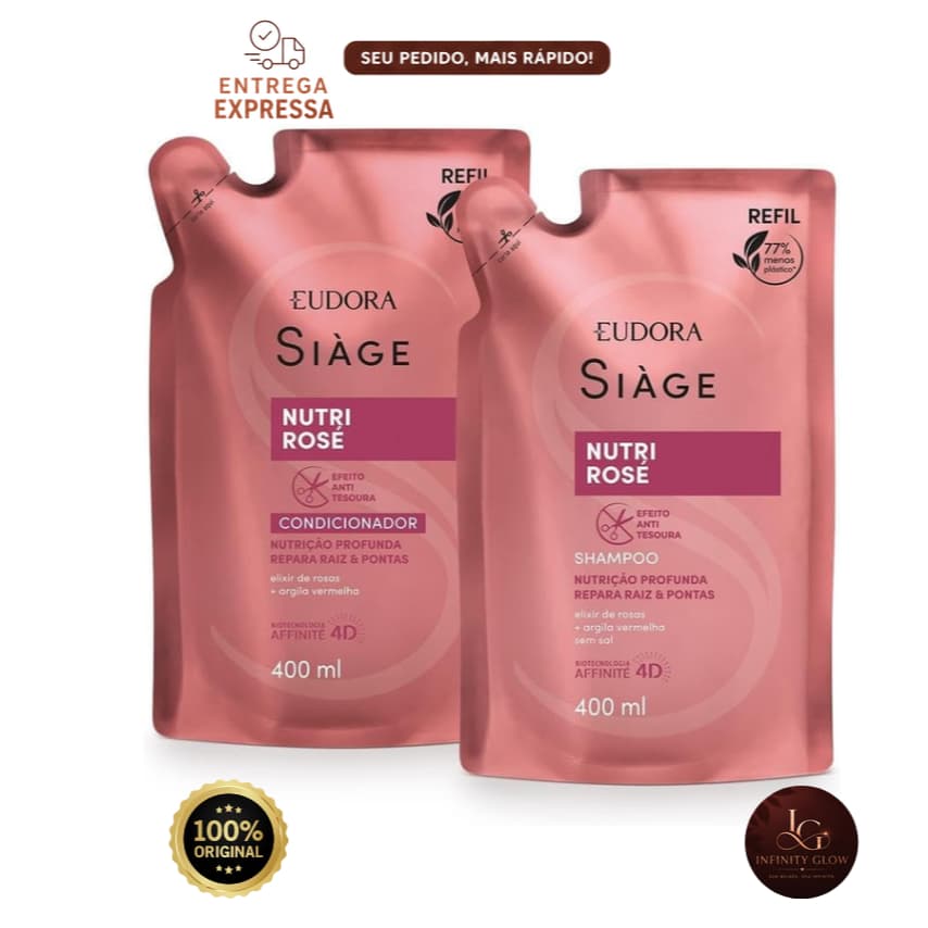 Refil Shampoo ou Condicionador Siàge Nutri Rosé 400ml com Hidratação Profunda