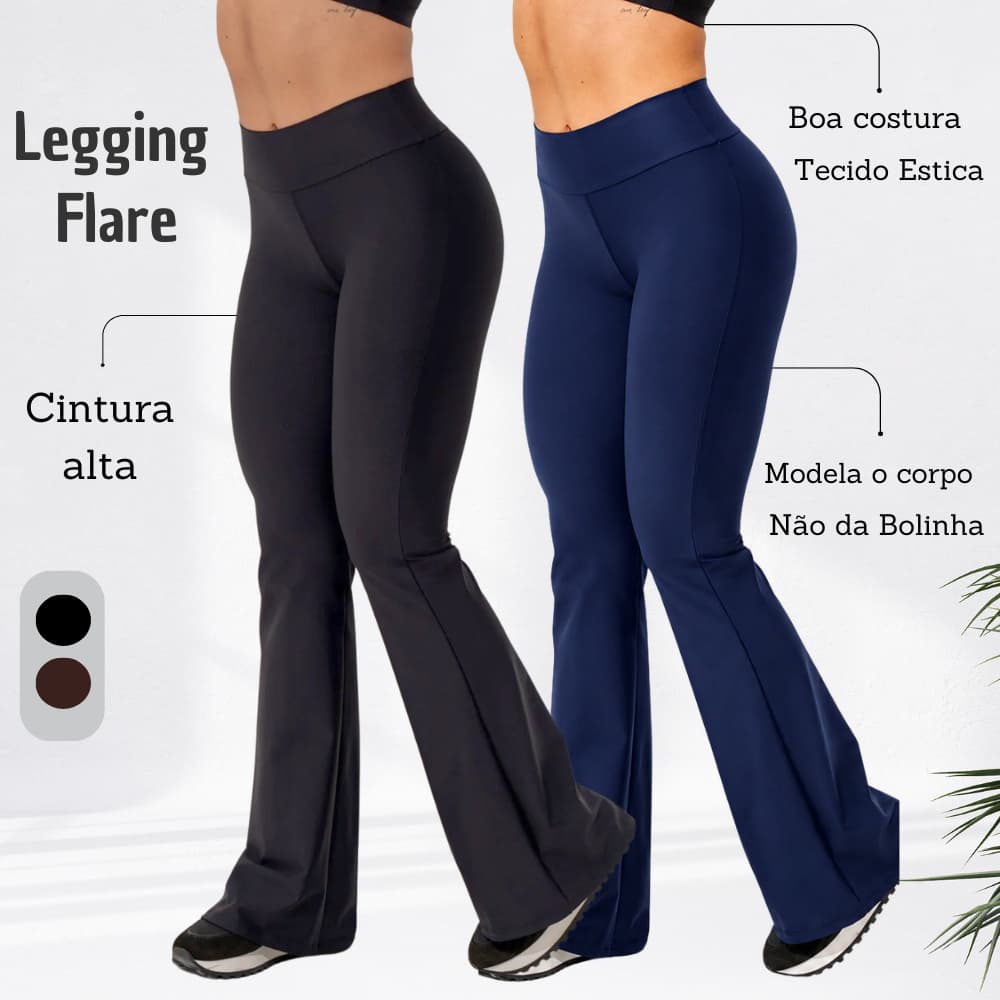 Calça Legging Flare Feminina  Wide Leg Bailarina Peluciada Cós Alto e Zero Transparente Suplex