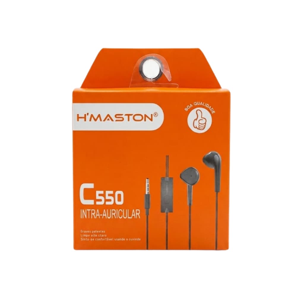 Fone de Ouvido H'maston C550 Com Fio P2 Intra-Auricular Ideal para Musica Chamadas e Videos Original