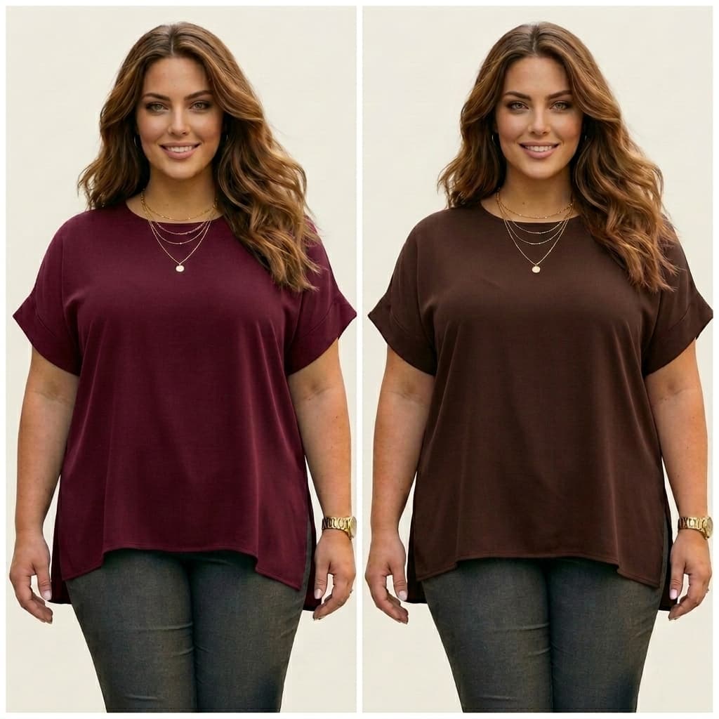 Kit 2 Blusas Plus Size Feminina Soltinha Viscolycra Leve Confortável Manga Curta Veste 46 ao 54