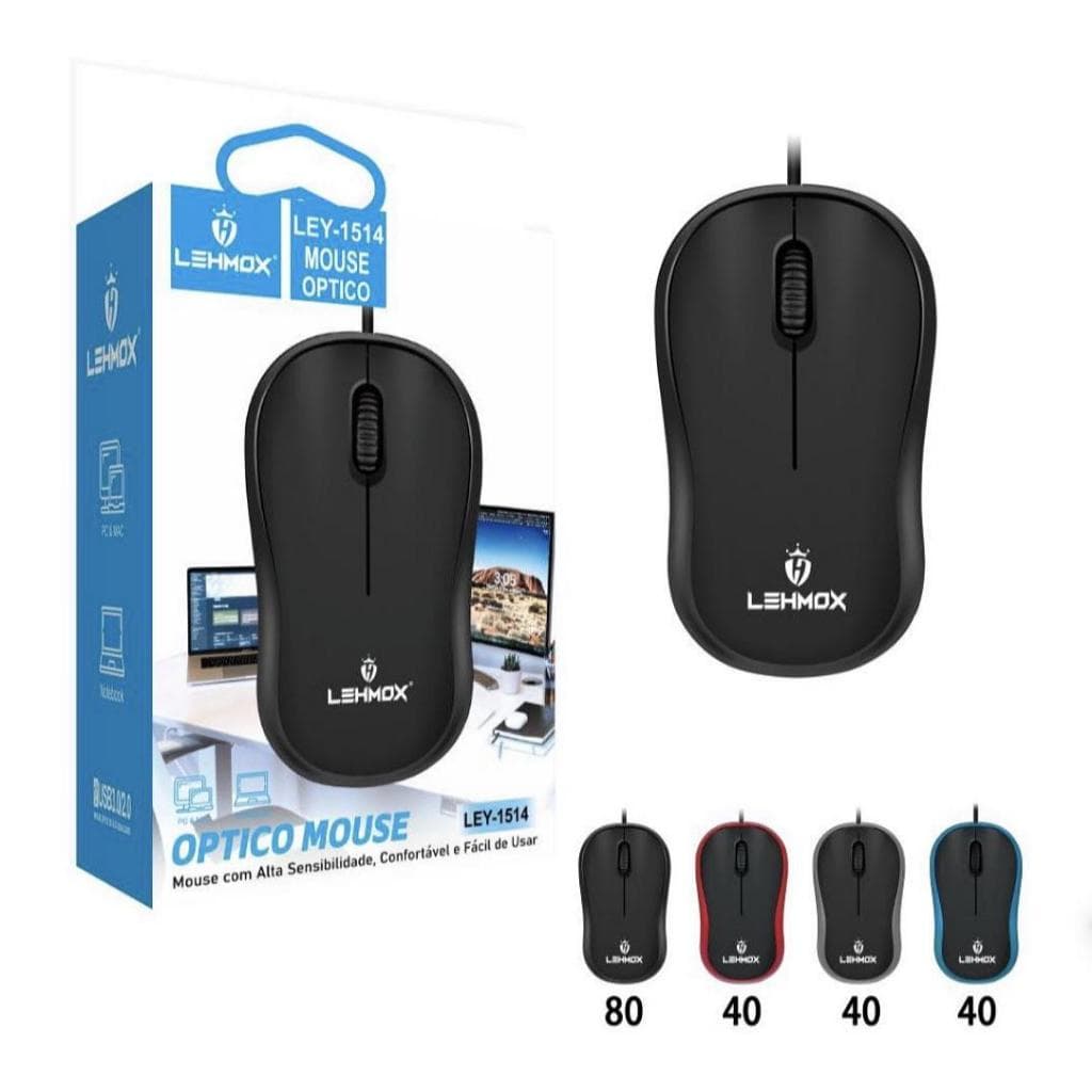 Lehmox, Mause Com Fio , Para Computador PC Notbook, Plástico, Na Cor Preto