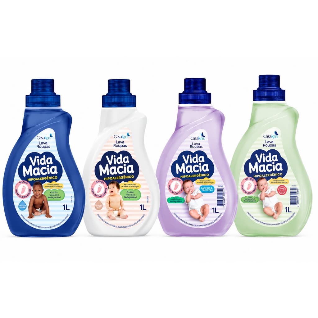 Lava Roupas Liquido Vida Macia 1 Litro Aromas Casa Km Hipoalergênico para Bebes
